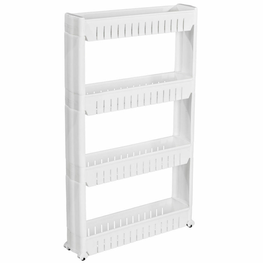 (4 Tiers, White) Slide Out Storage Tower Folding 3/4 Tier Rolling Castor Kitchen Trolley Rack UK