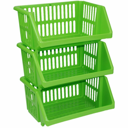(KITCHEN 3 Tier FRUIT VEGETABLE STORAGE BASKET RACK STACK-ABLE 18CM LIME GREEN) KITCHEN 3 Tier STORAGE BASKET RACK STACK-ABLE 18CM
