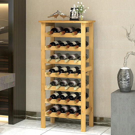 Bamboo Wine Rack, 7-Tier Wine Holder Display Storage Shelve