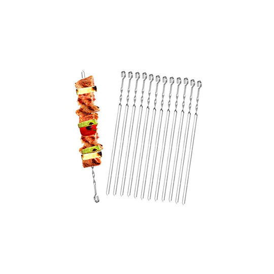 Homealexa 20 PCS BBQ Kebab Meat Skewers Set BBQ Grill Kabob Skewers Stainless Steel, BBQ Flat Metal Shish Kebab Skewers 15 inches