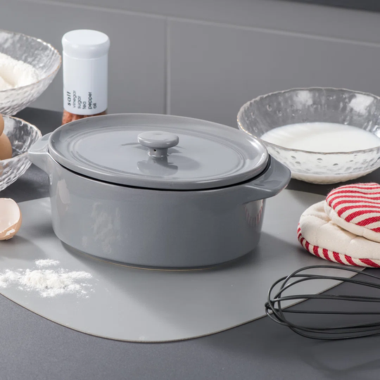 Belfry Kitchen Series, 1600Ml Black & Grey Oval Stoneware Casserole With Lid