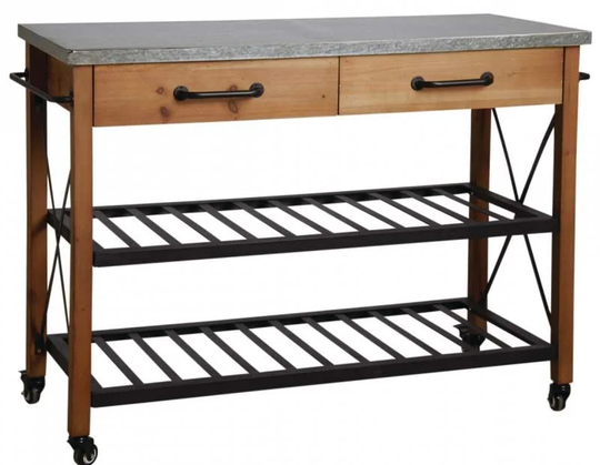 47.24Cm Steel Kitchen Island Top with Locking Wheels