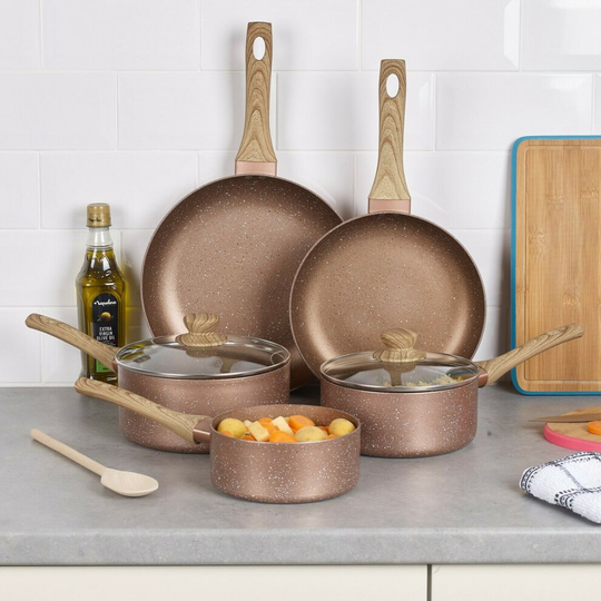 5 Pcs Ceramic Rose Gold Induction Cooking Pots Frying Pan Cookware Set