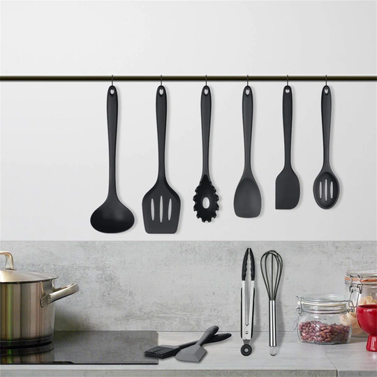 Home Silicone Kitchen Utensils Set(10 Piece) Heat Resistant Baking & Cooking Utensils Non Stick - Non Scratch Cooking Utensils Kitchen Good Helper (Bl