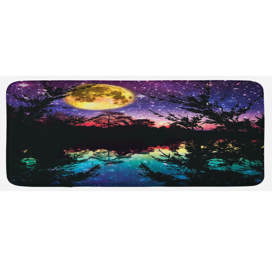 Cargan Purple Night Sky Trees Kitchen Mat