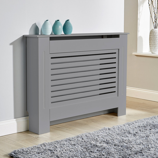 Medium Grey Radiator Cover Wooden MDF Wall Cabinet Shelf Slatted Grill