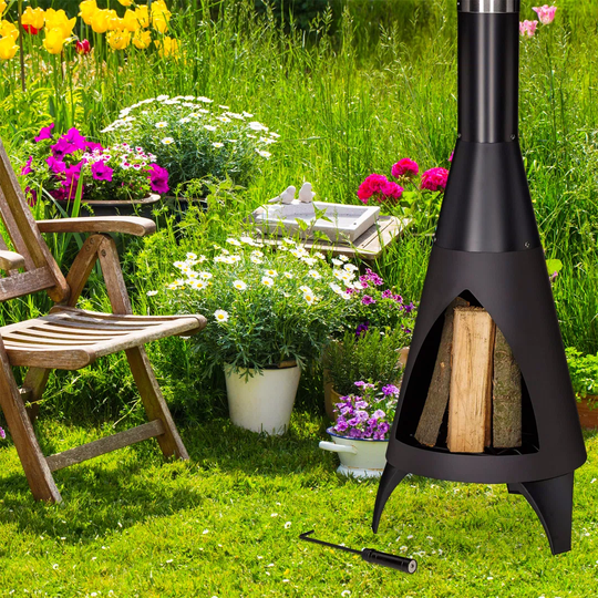 Bulle 120Cm H Steel Wood Burning Outdoor Chiminea with Lid
