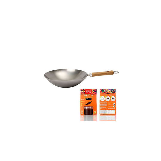 School of Wok "Wok Star" Carbon Steel Wok, Silver, 12-Inch