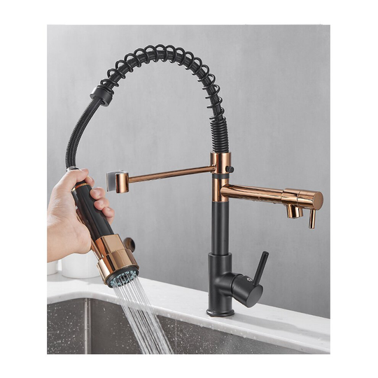 (Rose Gold Black) Kitchen Faucet With Dual Nozzle Pull Down Sprayer Contemporary Single Handle Kitchen Sink Faucet Solid Brass Spring Kitchen Faucet