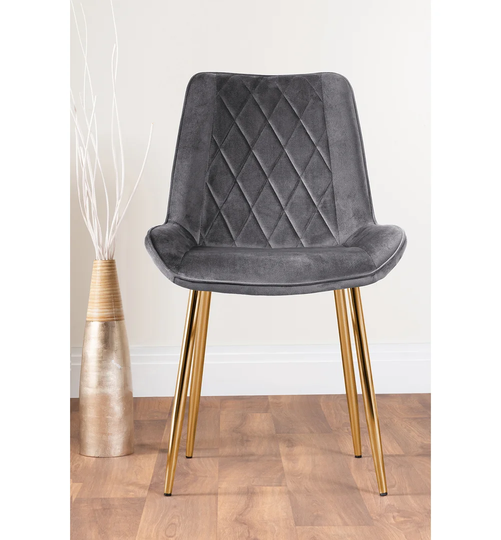 Leonardo Black Leg Glass Dining Table & 6 Grey Pesaro Gold Leg Chairs