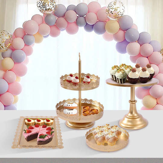 4Pcs Gold Cake Stand Metal Display Stand Party Decorations For Cake Cupcakes Candies Cookies