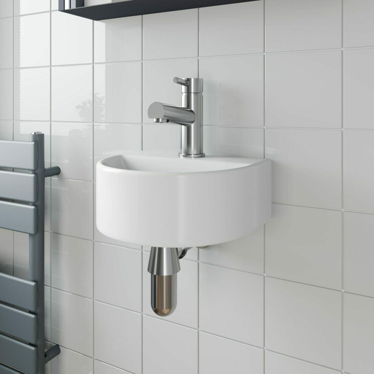 Cloakroom Wall Hung Basin Sink Hand Wash Round 1 Tap Hole White Modern Bathroom