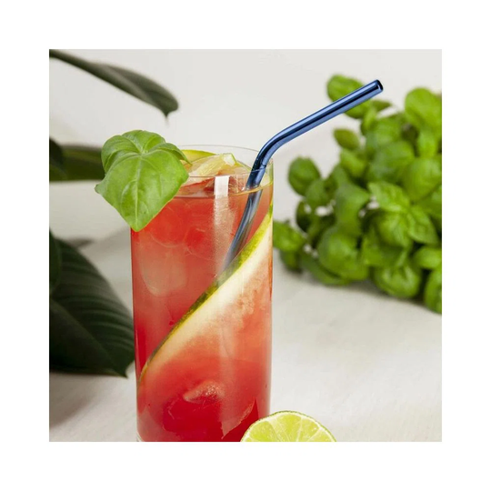 4 Curved Straws In Coloured Stainless Steel With Pin Stirrer