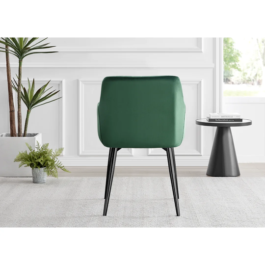 Novara Round Glass Dining Table & 4 Green Calla Black Leg Velvet Chairs