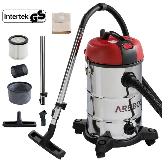 Arebos Industrial Vacuum Cleaner 1800 W | Wet & Dry | Ash Vacuum Cleaner for Fireplace & Grill | 30 L Container | Red