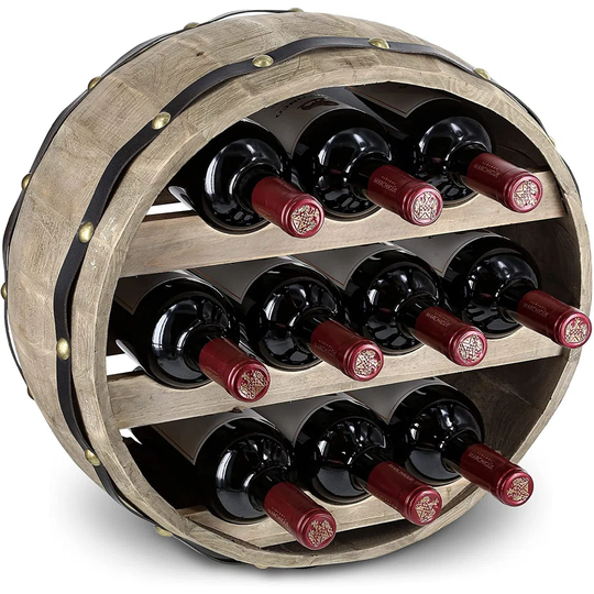 Wine Rack - Vintage Wall Mounted Barrel Wine Holder For 10 Wine Bottles, Decorative Wall Mounted Bottle Rack, Vintage Wall Wine Storage Shelf Organize