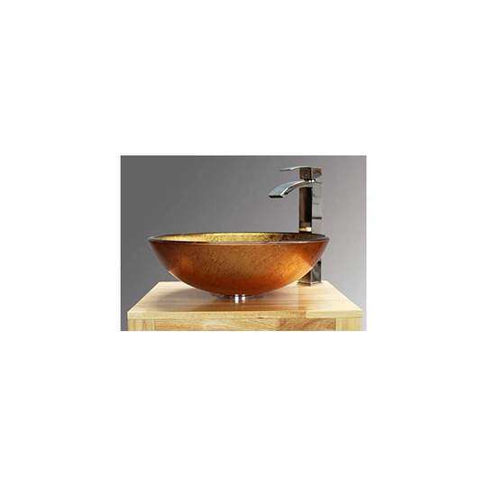 Home Supplies Gold Glass Bowl Basin Bathroom Under Sink Cabinet Cloakroom Vanity Unit, Ceramic Cloakroom Basin (42 x 42 x 14 cm)