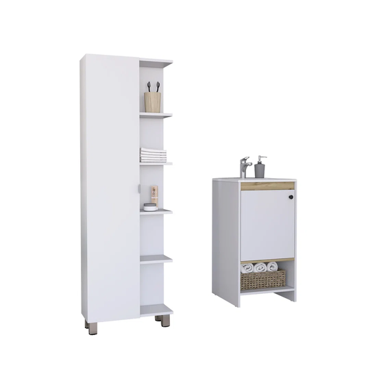 Set Malaga, Floor Standing Bathroom Vanity With Sink + Corner Bathroom Column