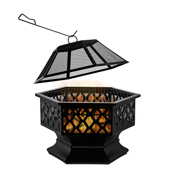 41.5Cm H x 70Cm W Iron Wood Burning Outdoor Fire Pit with Lid