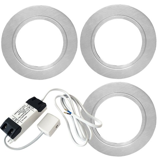 3x 2.6W LED Kitchen Cabinet Flush Spot Light & Driver Stainless Steel Warm White