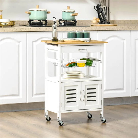 Montay 58 Cm Kitchen Trolley Solid Wood Top and Locking Wheels