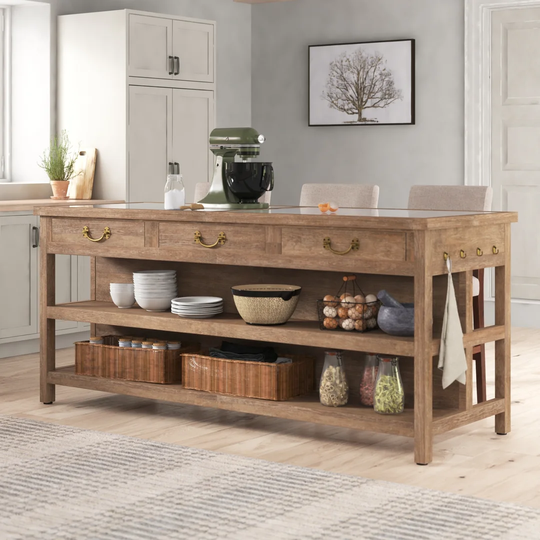 Meghan 214 Cm Solid Wood Kitchen Island with Marble Top