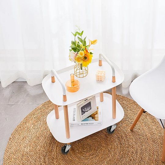 2 Tiers Multi-Purpose Kitchen Storage Cart Trolley-White