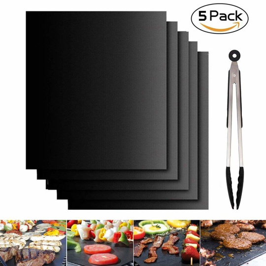 BBQ Grill Mat, Set of 5 Beeway® Non Stick Barbecue Baking Mats for Charcoal, Gas or Electric Grill - Heat Resistant, Reusable and Easy to Clean,...