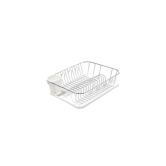 Homiso Drying Rack with Drip Tray and Cutlery Caddy Chrome-Plated Steel White, 43cm x 32cm