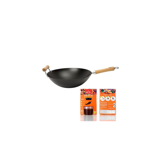 School of Wok "Wok Star" Non-Stick Carbon Steel Wok, Silver, 14-Inch