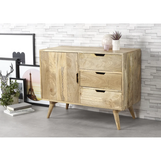 Alaric 95 Cm Wide 3 Drawer Mango Solid Wood Sideboard