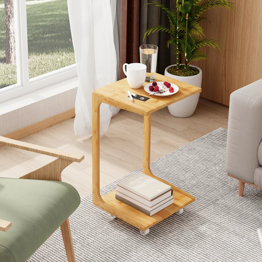 Mobile Side Table C-shaped End Tables Industry Couch Coffee Desks With 360° Wheels Movable Laptop Desk Beside Bed Sofa Portable Workstation Home Offic