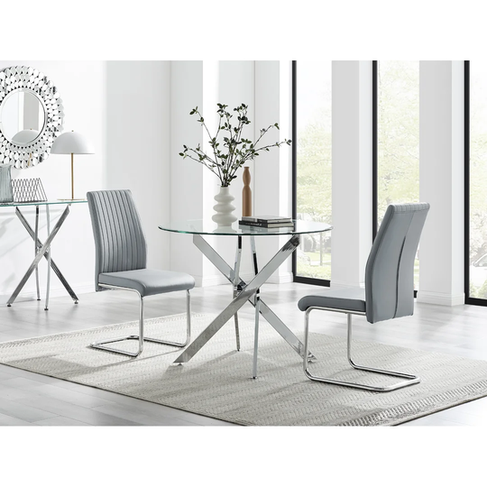 Novara 100Cm Round Dining Table & 2 New Grey Lorenzo Chairs