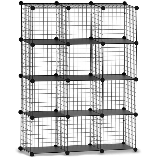 (12 cube) KNIGHT Interlocking Storage Rack with Metal Wire Mesh Shelves Combination Display Stand Unit Cabinet Large Capacity Free Rubber Mallet 93 x