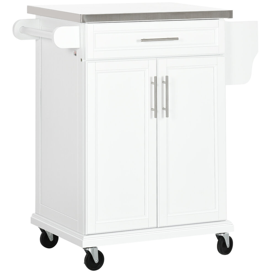 HOMCOM Kitchen Cart Storage Trolley with Drawer Towel Rail Steel White