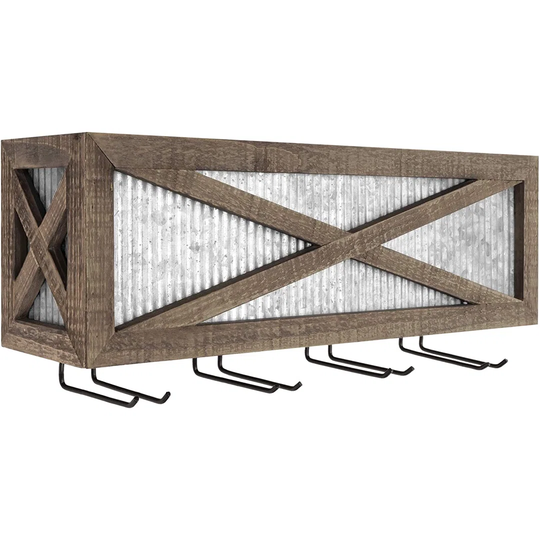 Meynell 5 Bottle Wall Mounted Wine Bottle & Glass Rack in Grey