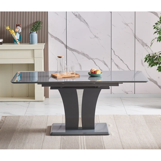 Mozart Grey Glass 6 Seater Extending Dining Table