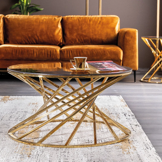 Coffe Table Baltasar A Amber Tempred Glass / Gold Fi 80