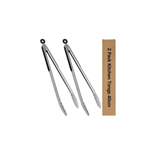 Kitchen Tongs, 40cm Long Stainless Steel Barbecue Grill Tongs for Cooking, Large Metal Food BBQ Tongs with Heat Resistant Silicone Grips for Serving