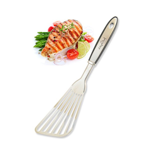 Fish Spatula AdeptChef Stainless Steel, Slotted Turner ThinEdged Design Ideal For Turning & Flipping To Enhance Frying & Grilling Sturdy Handle, Multi