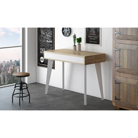 Nordic K Extendable Dining Table Up To 300cm In Matte White/brushed Oak Colour