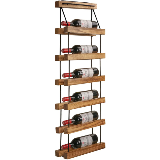 Wood Wine Rack Wall Mount Wine Bottles Holder, 6 Tier Kitchen Storage Rack, Stylish Home Decor Wine Bottles Display