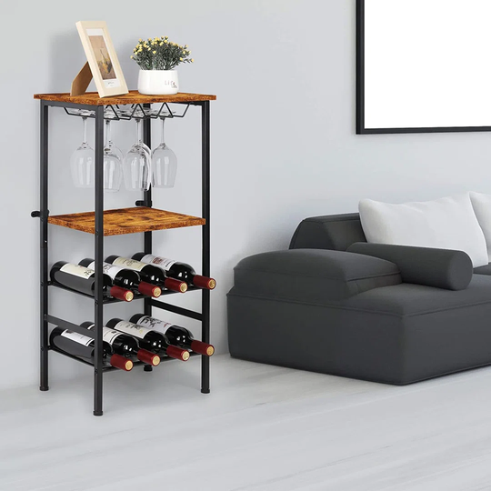 Wine Rack Table Bar Wine Rack Freestanding Floor With Glass Holder Wine Rack With Storage Shelves Wine Display Rack Hold 8 Bottle And 9 Glasses Metal