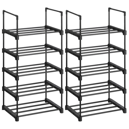 5-Tier Shoe Rack, Set Of 2 Metal Shoe Storage Organiser, Stackable Storage Rack, Space-Saving, Freestanding Shelf, For Hallway, Bedroom, Living Room,
