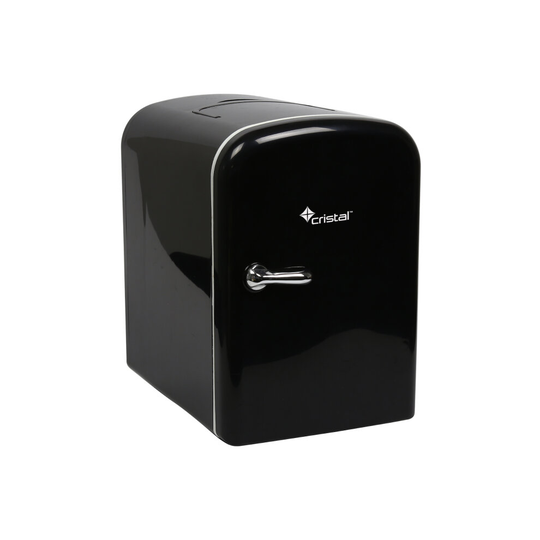 Cristal 4L Mini Fridge, Compact Refrigerator with Built-in 12V Adapter - Black