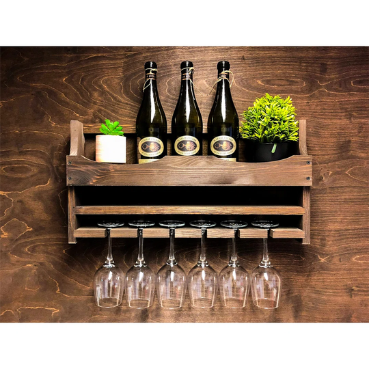 Leitersburg 6 Bottle Solid Wood Wall Mounted Wine Bottle and Glass Rack