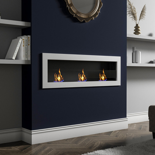 (140CM White) Indoor Wall Mounted Recessed Bio Ethanol Fireplace Realistic Flame