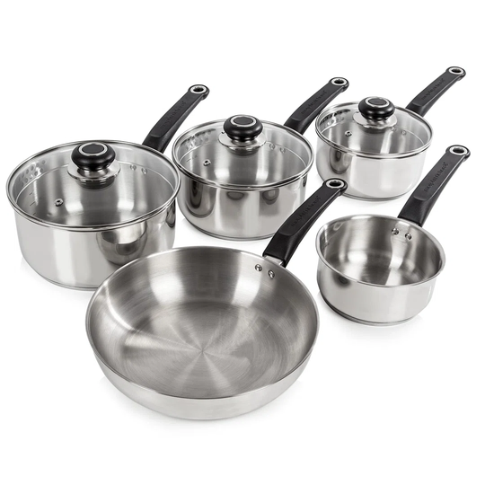 970002 Induction Frying Pan And Saucepan Set With Lids, Stay Cool Handles, Themocore Technology, Stainless Steel Pan Set, 5 Piece