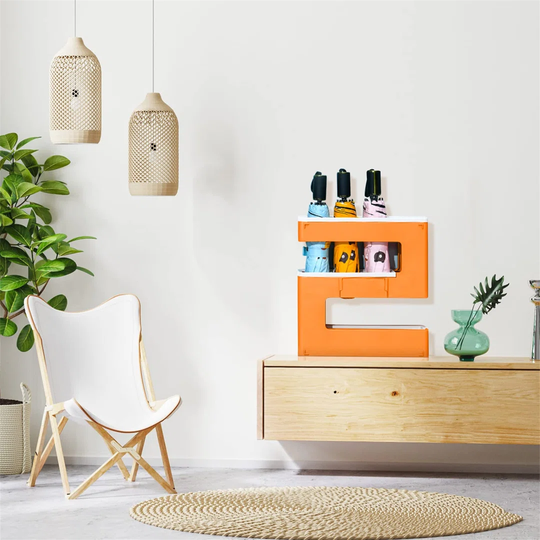 Umbrella Storage Rack Free Punching Wall-Mounted Home Umbrella Rack Door Entry Floor Umbrella Storage Rack Holder Rack, (Orange)