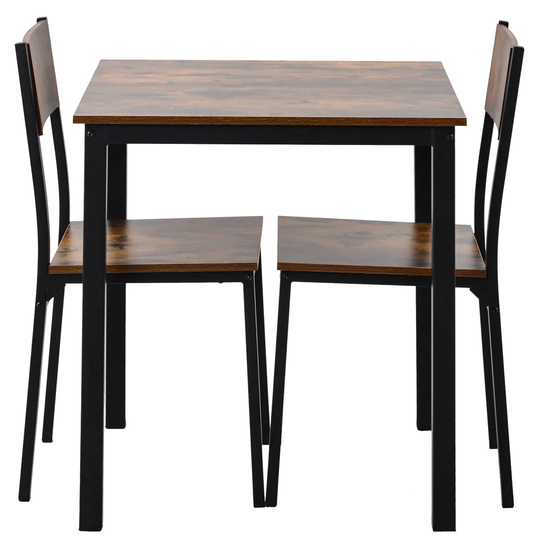 Dining Table Set With 2 Chairs, Compact Kitchen Table With Metal Frame For Balcony, Dining Room, Living Room, Vintage Brown